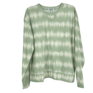 Three Dots Green Tie Dye Pullover Sweatshirt French Terry Drop Shoulder Size L